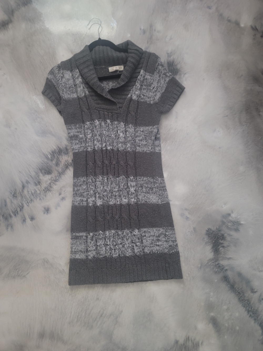 Pink Rose Black Marled Knit Garment with Chevron Accent